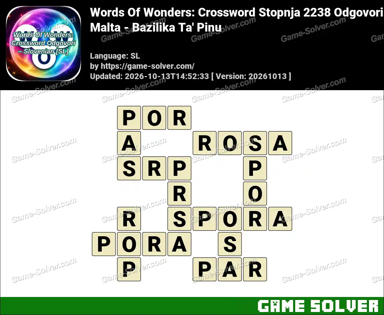 Words Of Wonders: Crossword Stopnja 2238 Odgovori – Malta – Bazilika Ta’ Pinu